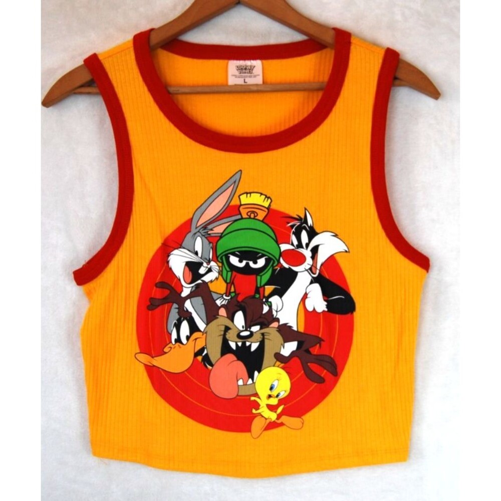 Looney Tunes Large Cropped Orange Women's Tank Shirt Y2K 90's Style EUC